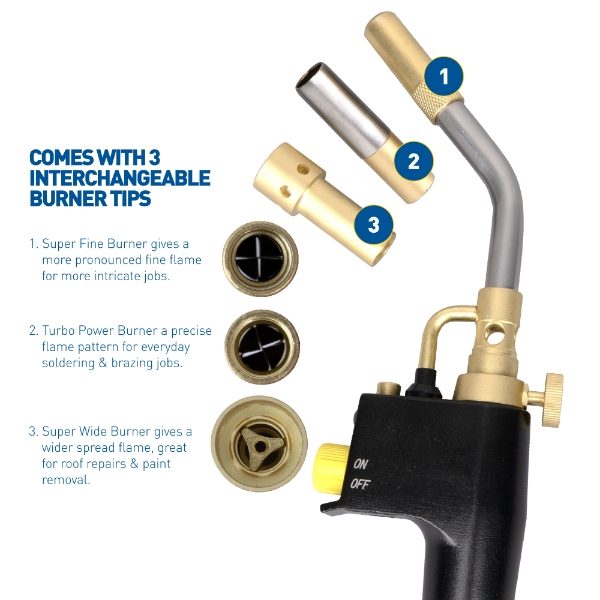 GT3 Gas Torch with 3 Interchangeable Burner Tips